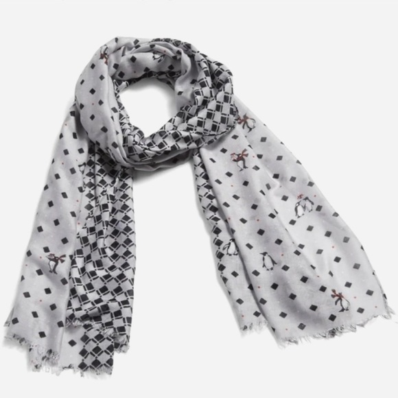Vera Bradley Playful Penguins Gray Soft Fringe lightweight oblong Scarf New - Picture 9 of 9